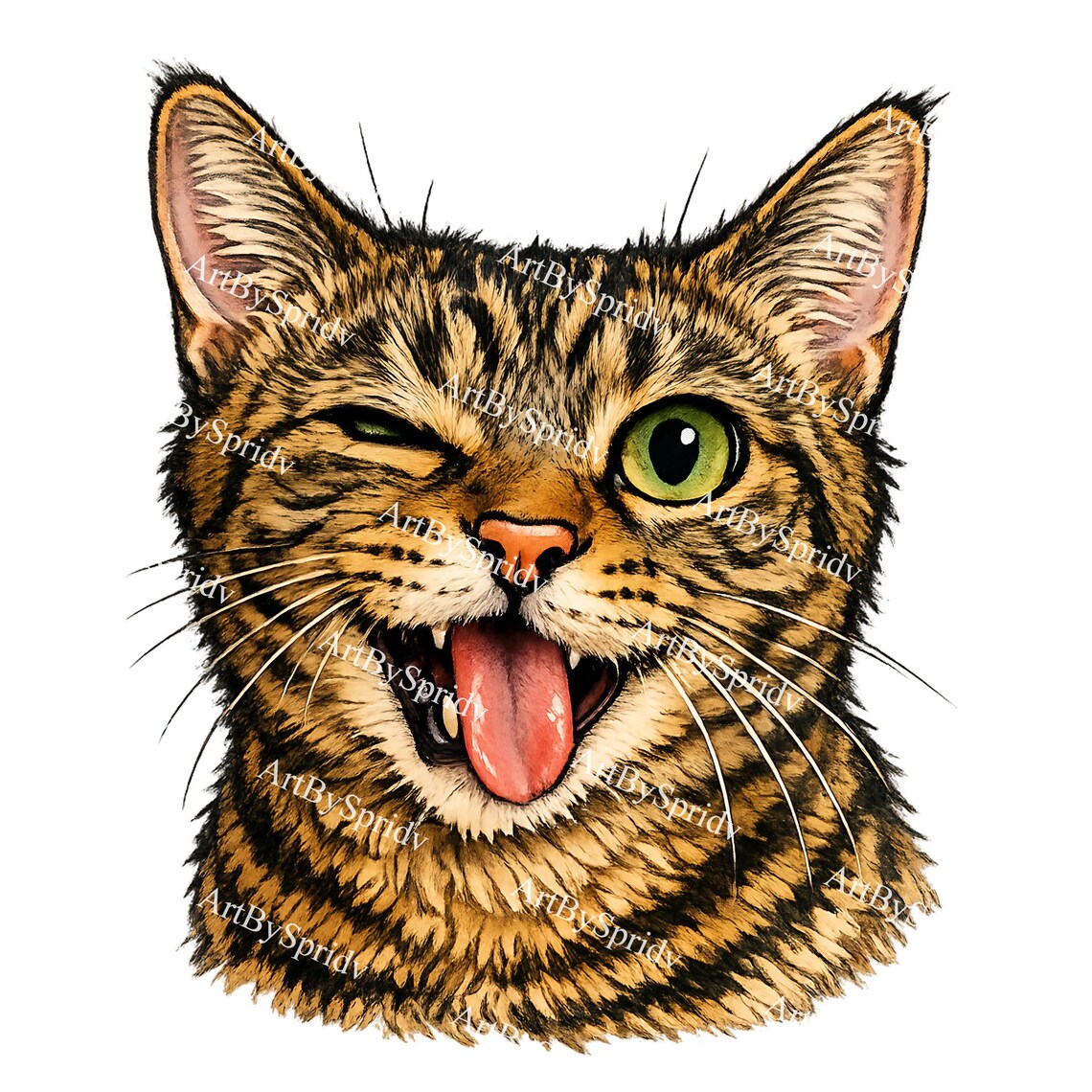 Funny Winking Tabby Cat PNG, Cute Cat Face Clipart, Tongue Out Kitty ...