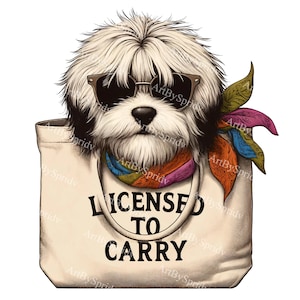 Fashionable Shaggy Dog with Sunglasses and Bandana PNG Clipart, Perfect for Tote Bag Designs, Quirky Animal Digital Download, Pet Lover Gift