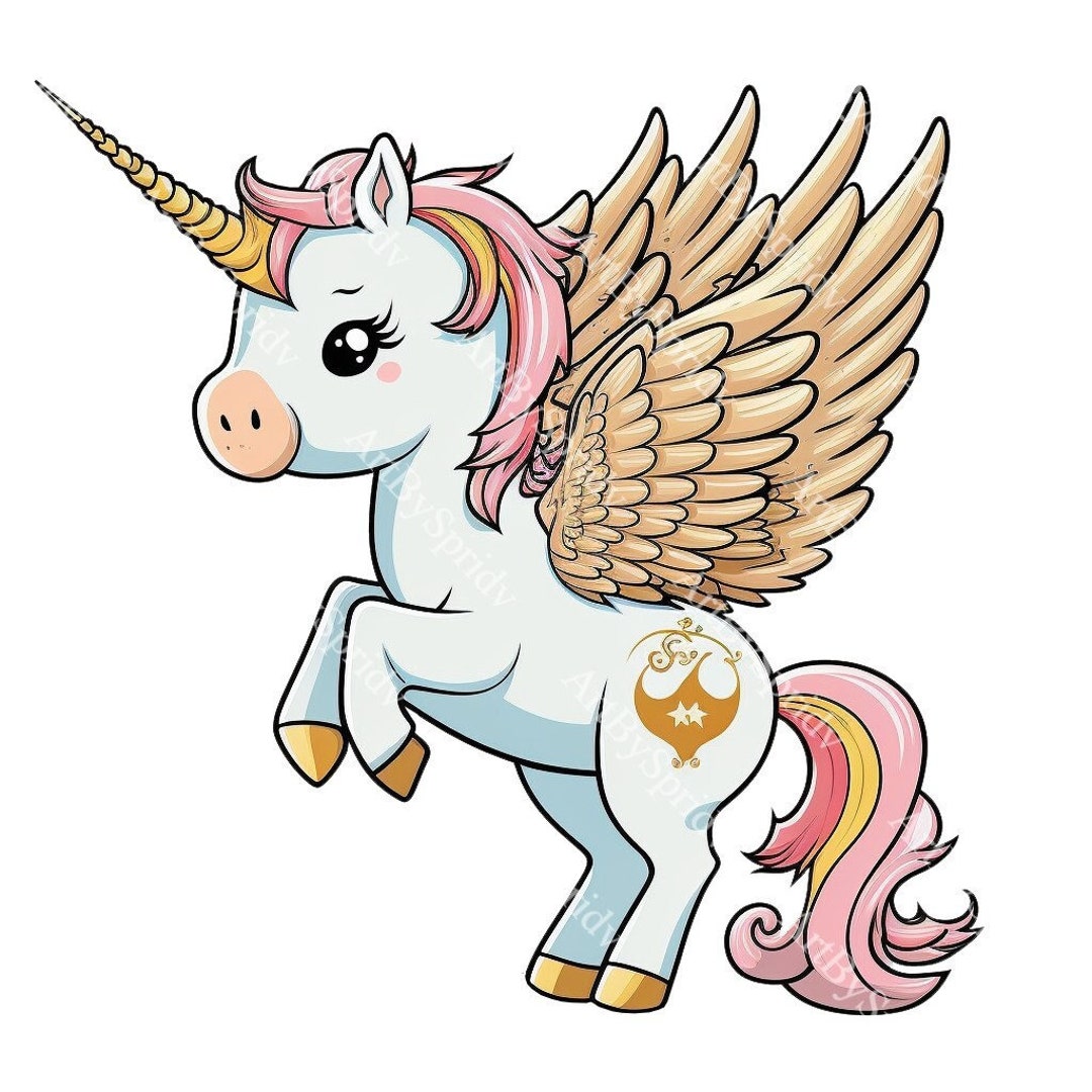 Cute Flying Unicorn With Wings PNG, Animal Clipart,kids Cartoon Design