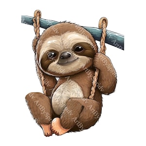 Caricature Cute Sloth PNG Transparent Clipart Kids Cartoon Design,Printable Sublimation,Digital Instant Download,Baby Shower,Sloth PNG Art