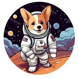 Adorable Corgi Astronaut Transparent PNG Clipart, Cute Space Dog Illustration for T-Shirt, Mug Sublimation, Stickers, Digital DIY Crafts