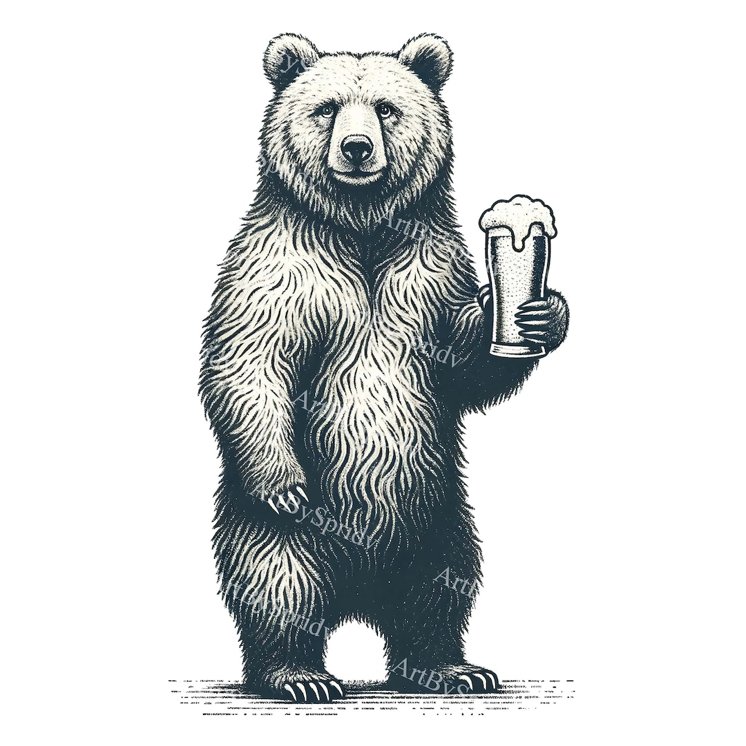 ビールを持った気まぐれなクマのクリップアート、透明なPNG、手描きの