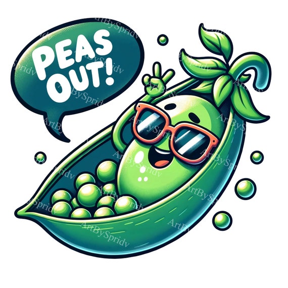 Peas Out! Clipart - Cartoon Green Pea Pod Waving Goodbye - Digital