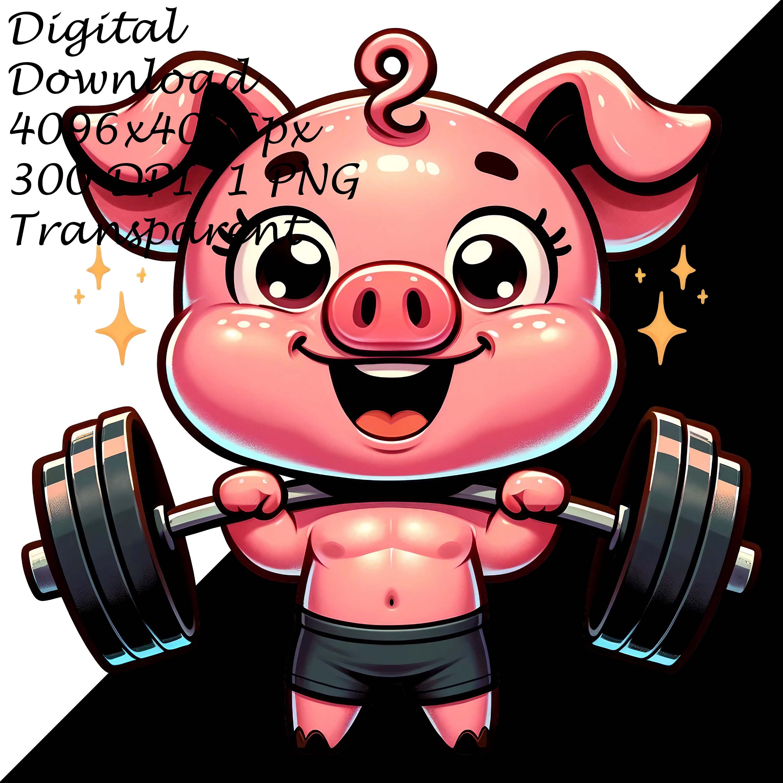 Adorable Piglet Powerlifter Clipart - Cute Pig Digital Download for DIY ...