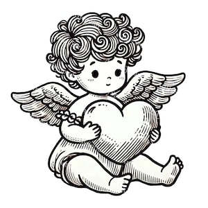 Querubín sosteniendo corazón Descargar imágenes prediseñadas PNG, ángel bebé vintage, lindo clip art digital del día de San Valentín, decoración de la guardería, ilustración romántica