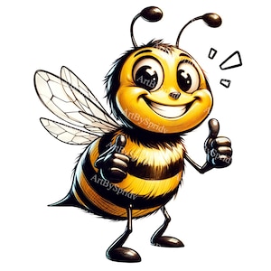 Clipart de dibujos animados de abeja feliz - PNG transparente de alta calidad - Perfecto para sublimación, manualidades para imprimir, camisetas, tazas - Descarga digital