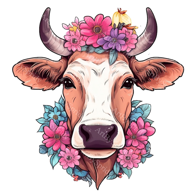 Cow With Flower Crown PNG Clipart, Hand-drawn Farm Animal Clip Art ...