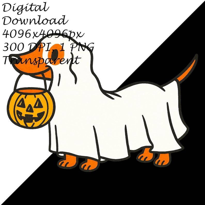Ghost Dachshund Halloween Dog PNG | Trick or Treat With Pumpkin Bucket ...