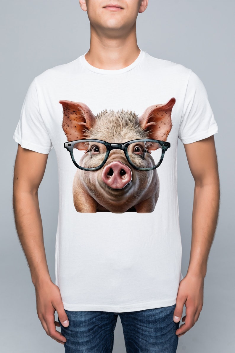 Transparent PNG Cartoon Style Pig With Glasses Print on Demand - Etsy