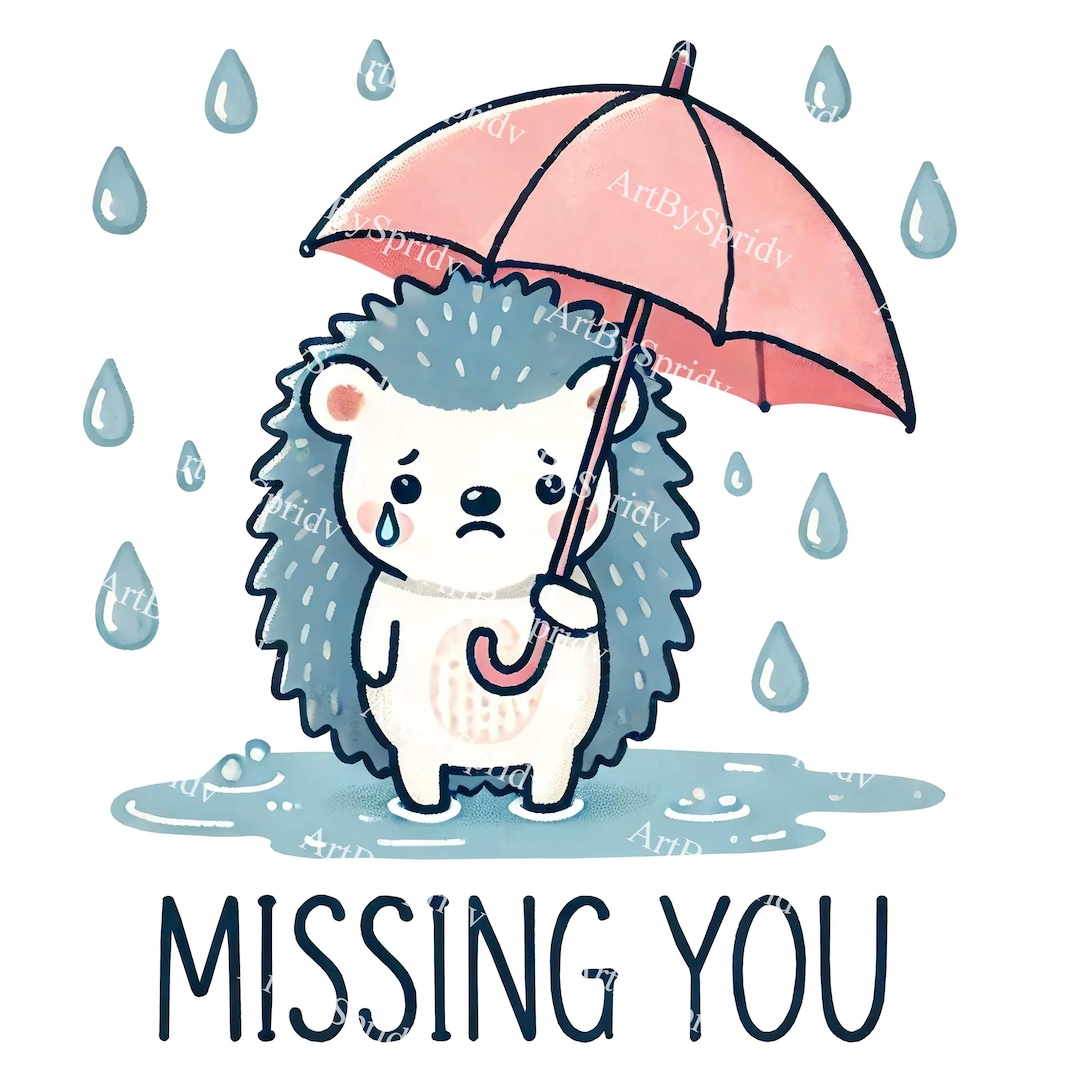 Sad Hedgehog PNG Clipart, Missing You Clip Art, Cute Rainy Day ...