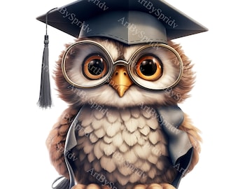 Clipart Sowa Ukończenia Szkoły | Urocza Sowa z Czapką | Wydrukuj Sublimacja PNG | Pobieranie Cyfrowe | Wykorzystanie Komercyjne | Projekty Rzemieślnicze i DIY, Sztuka Dekoracji