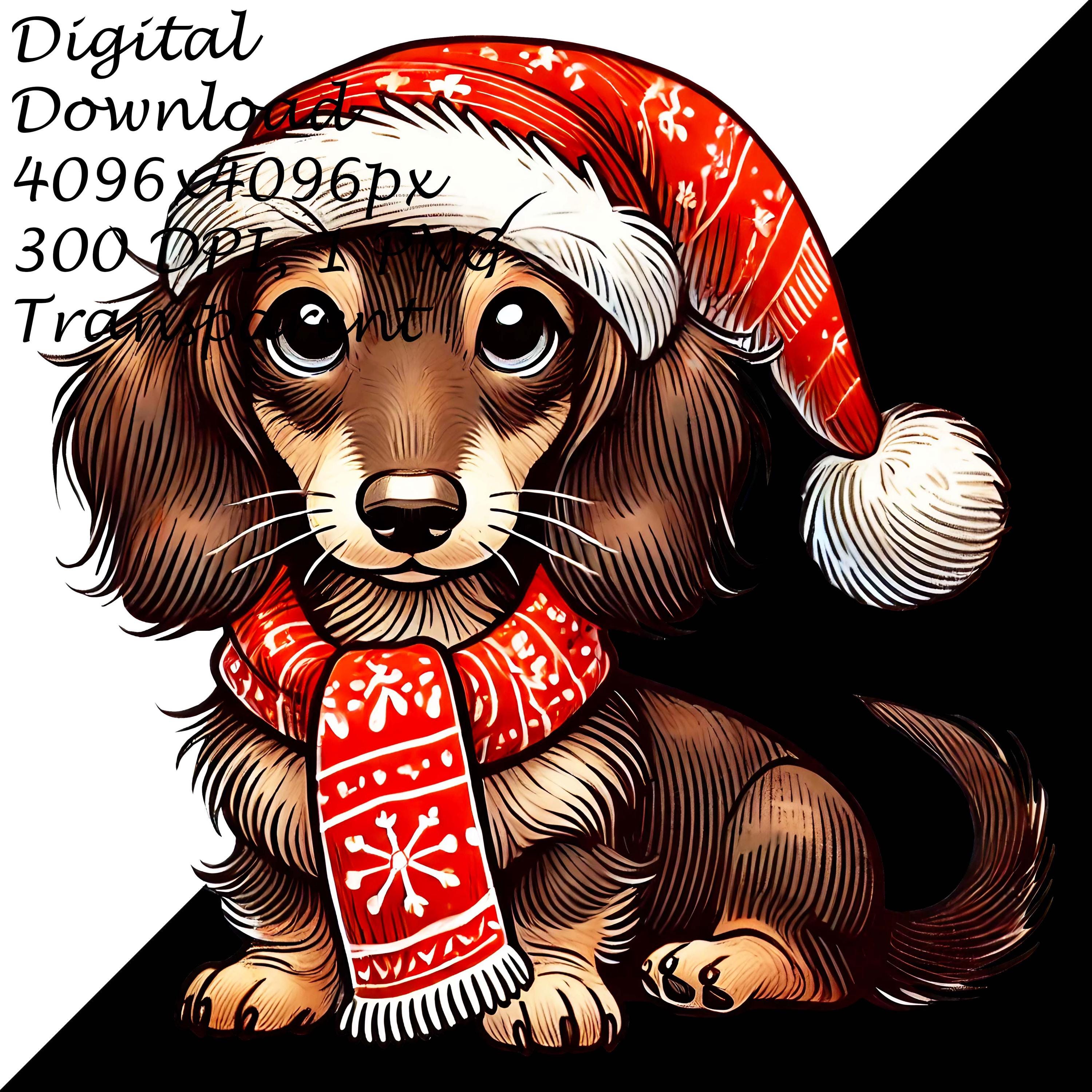Festive Christmas Dachshund Dog PNG Clipart, Cute Wiener Pet in Santa ...