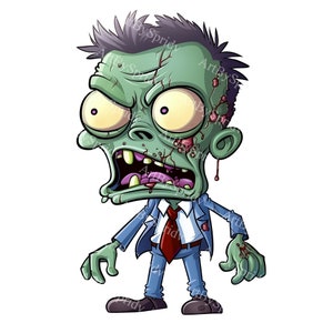 Cartoon Zombie PNG Clipart - Spooky Halloween Digital Download - Cute Undead Character Clip Art for DIY Crafts, Invitations, Scrapbooking
