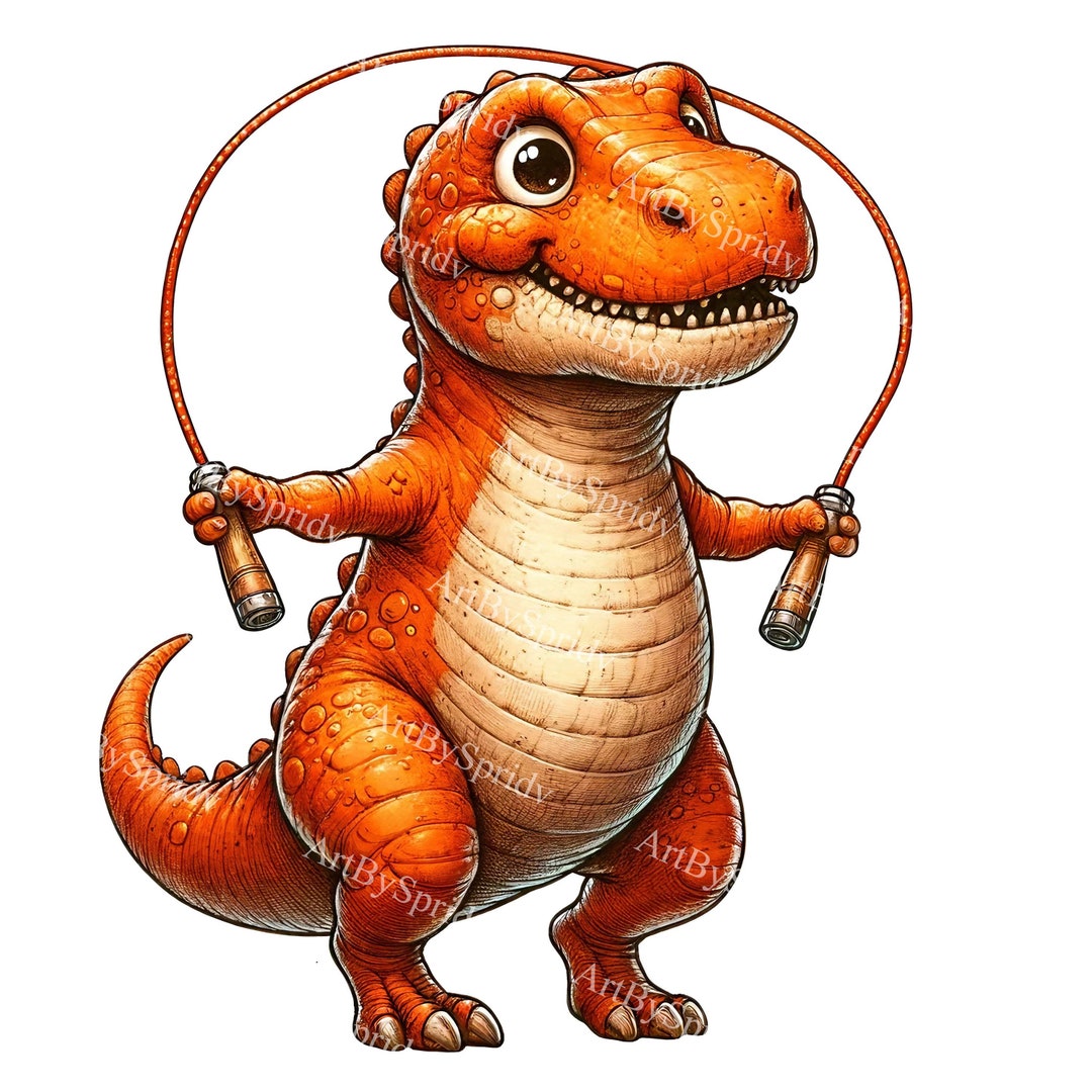 Cheerful T-rex Dinosaur Jump Rope Clipart | Kids Room Decor ...