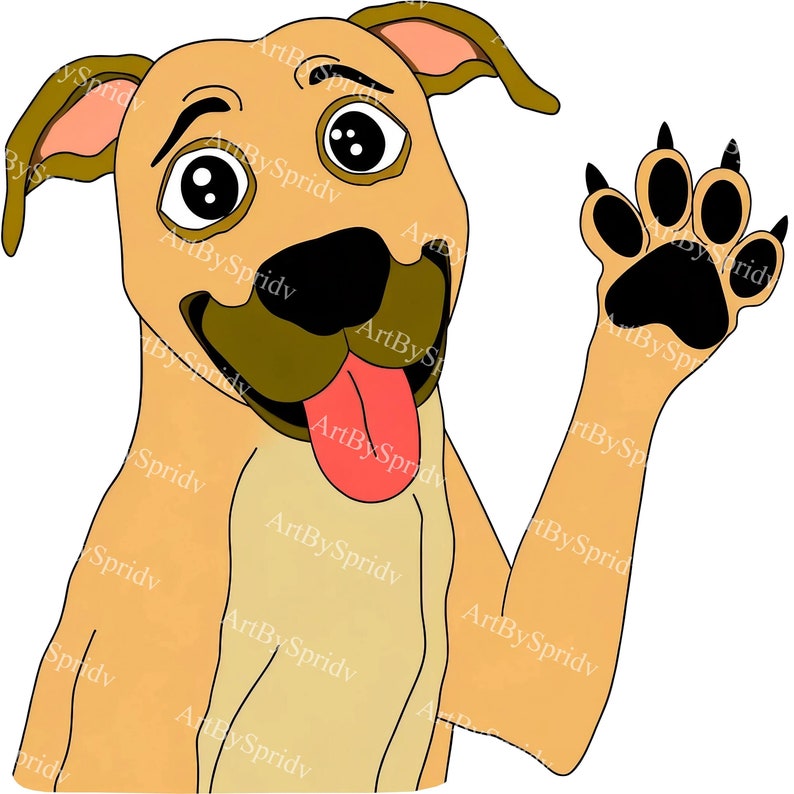 Cartoon Dog Clipart Friendly Tan Puppy with Paw Up PNG, Playful Dog Digital Download, Cute Animal Illustration for DIY Creative Projects image 1