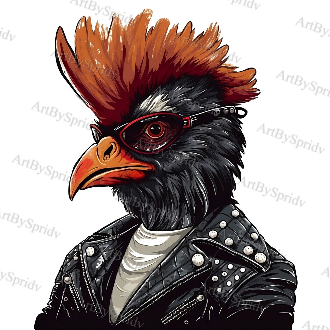 Punk Rock Rooster PNG Clipart, Cool Chicken in Leather Jacket