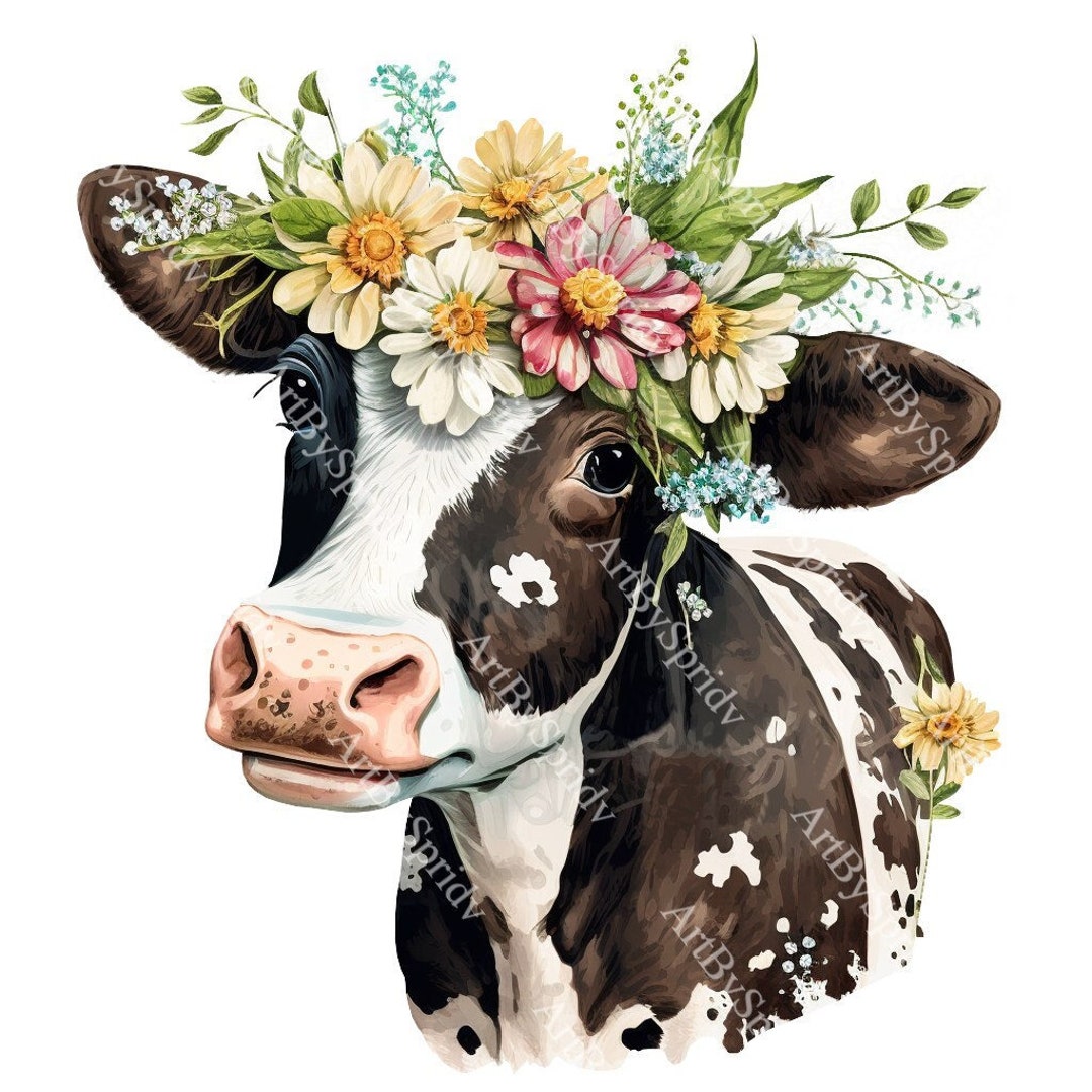 Cute Floral Cow PNG, Transparent Farm Flower Animal Clipart, Kids ...