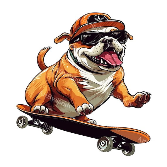 スケートボードに乗るブルドッグのクリップアート – DIY クラフト