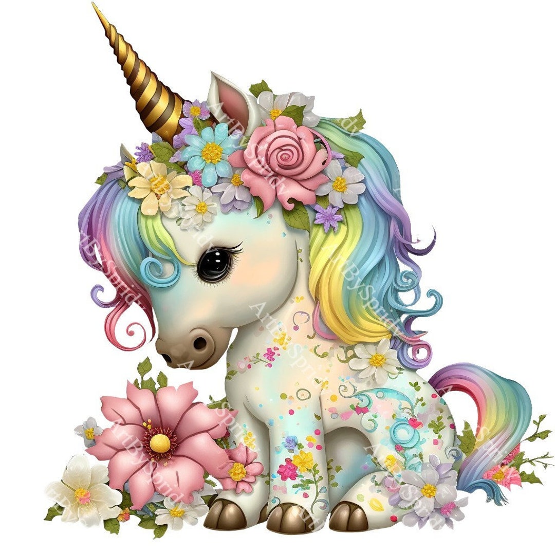 Magical Floral Unicorn PNG, Transparent Animal Clipart, Kids Cartoon ...