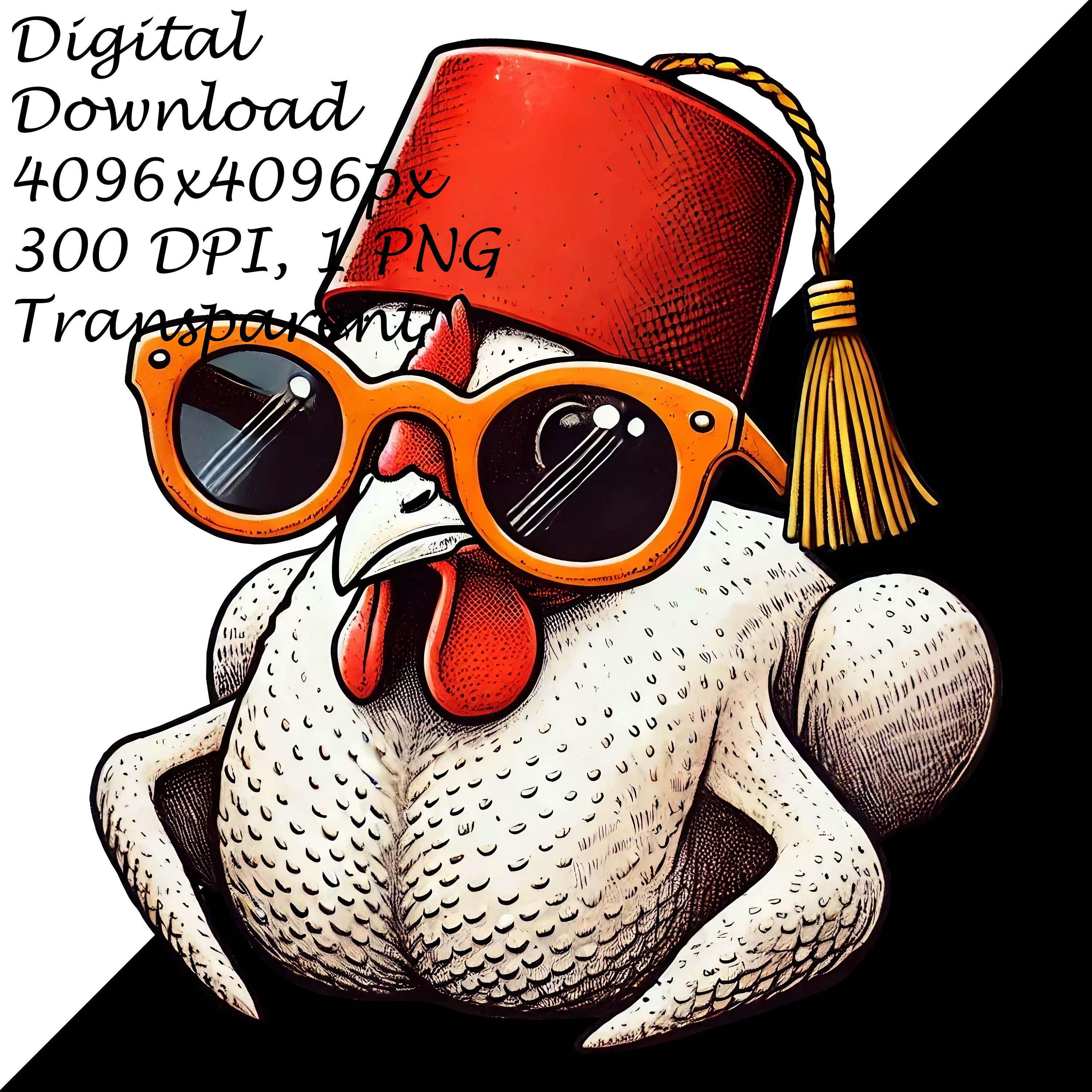 Funny Chicken PNG Clipart With Sunglasses & Fez Hat, Quirky Digital ...