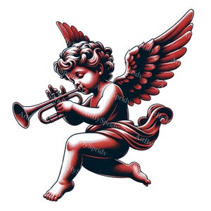 Angelic Cherub with Trumpet Clipart for Printable Sublimation, Transparent PNG, Digital Download for DIY Craft Project, Invitations & Decor