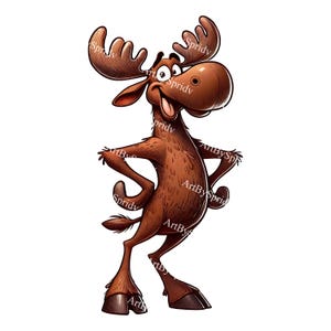 Cartoon Moose PNG, Playful Standing Moose Clipart, Whimsical Forest Animal Digital Art, Cute Wildlife Sublimation Design, Rustic Lodge Decor