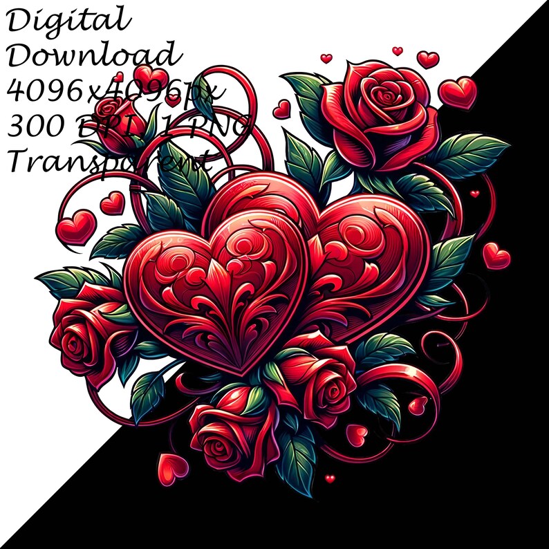 Red Hearts & Roses Clipart - Intertwined Love Symbol PNG for DTG T ...
