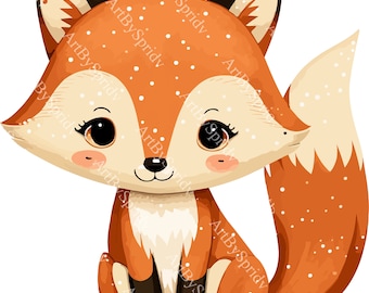 Lindo zorro del bosque PNG Clipart, Clip Art de animales del bosque transparente, Sublimación imprimible para niños/adultos, Uso comercial, Baby Shower, Camiseta