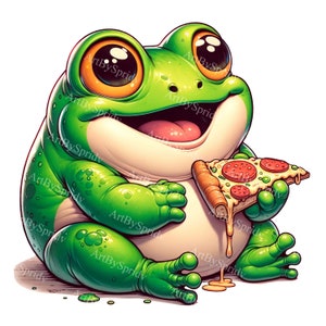 Adorable Cartoon Frog Clipart with Pizza Slice - Digital Instant Download File for Printable Sublimation & DIY Crafting Project,Scrapbooking