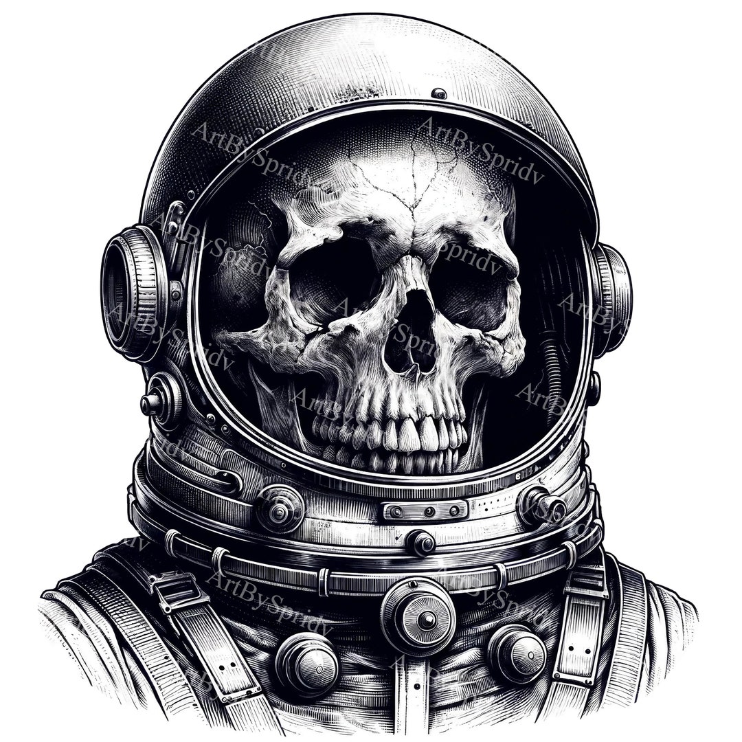 Astronaut Skull PNG Clipart | Vintage Space Helmet Illustration | Sci ...