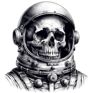 Astronaut Skull PNG Clipart | Vintage Space Helmet Illustration | Sci-Fi Digital Print | Gothic Sublimation Graphic | Cosmic Skeleton Art