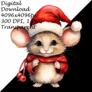 4 PACK Christmas Mice PNG Clipart Set, Mice in Santa Hats, Holiday ...