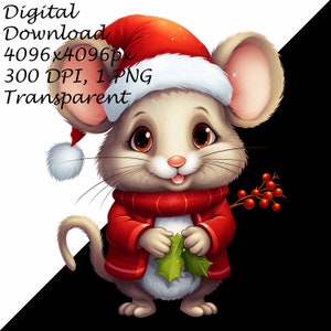 4 PACK Christmas Mice PNG Clipart Set, Mice in Santa Hats, Holiday ...