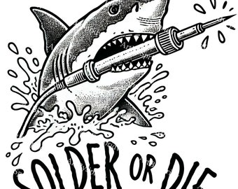 Bold Shark Soldering Iron PNG Clipart - Solder or Die - Unique Digital Clip Art for Engineers, Makers, DIY Enthusiasts - Instant Download