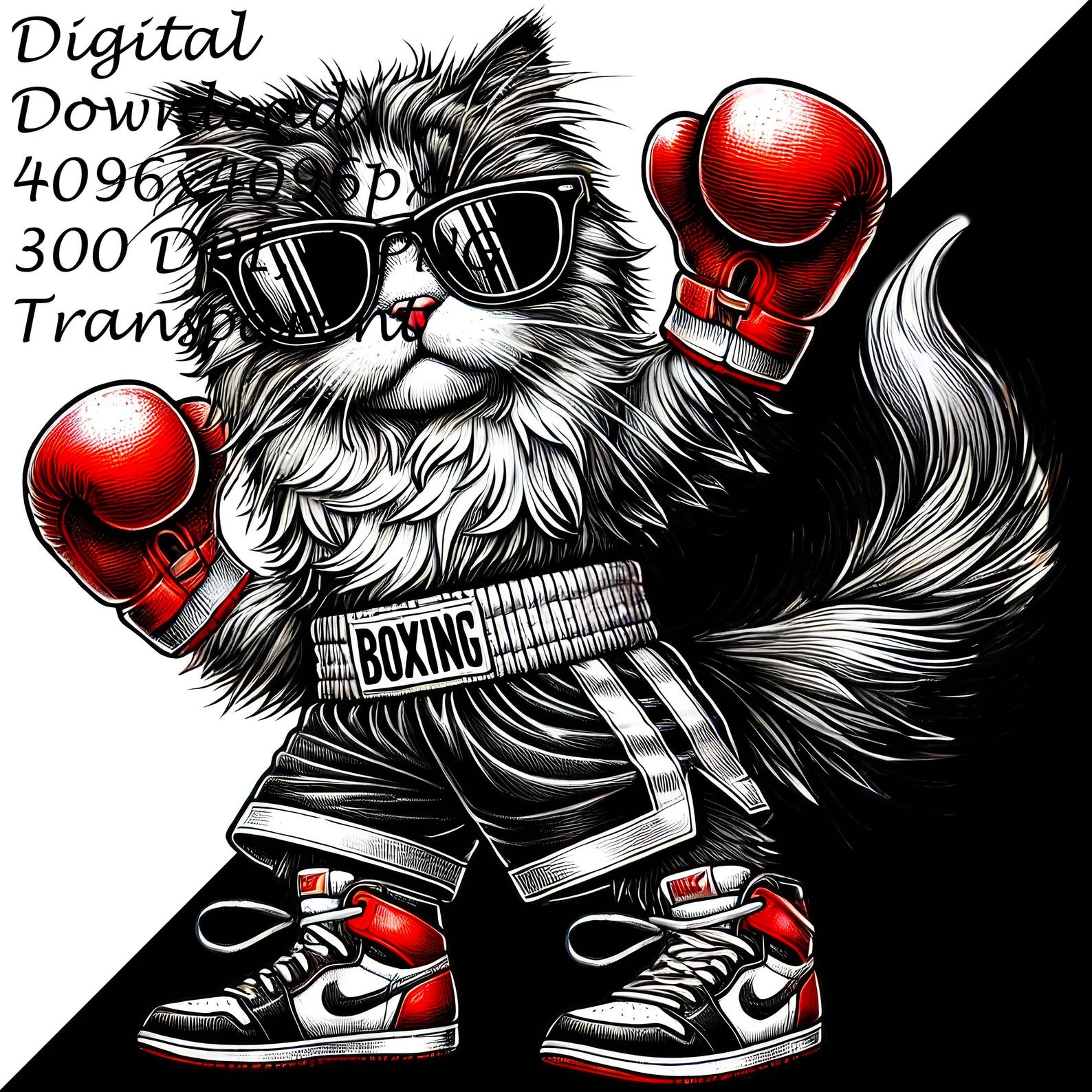 Cool Boxing Cat Clipart - Tough Fighter Cat PNG - Funny Athletic Kitty ...