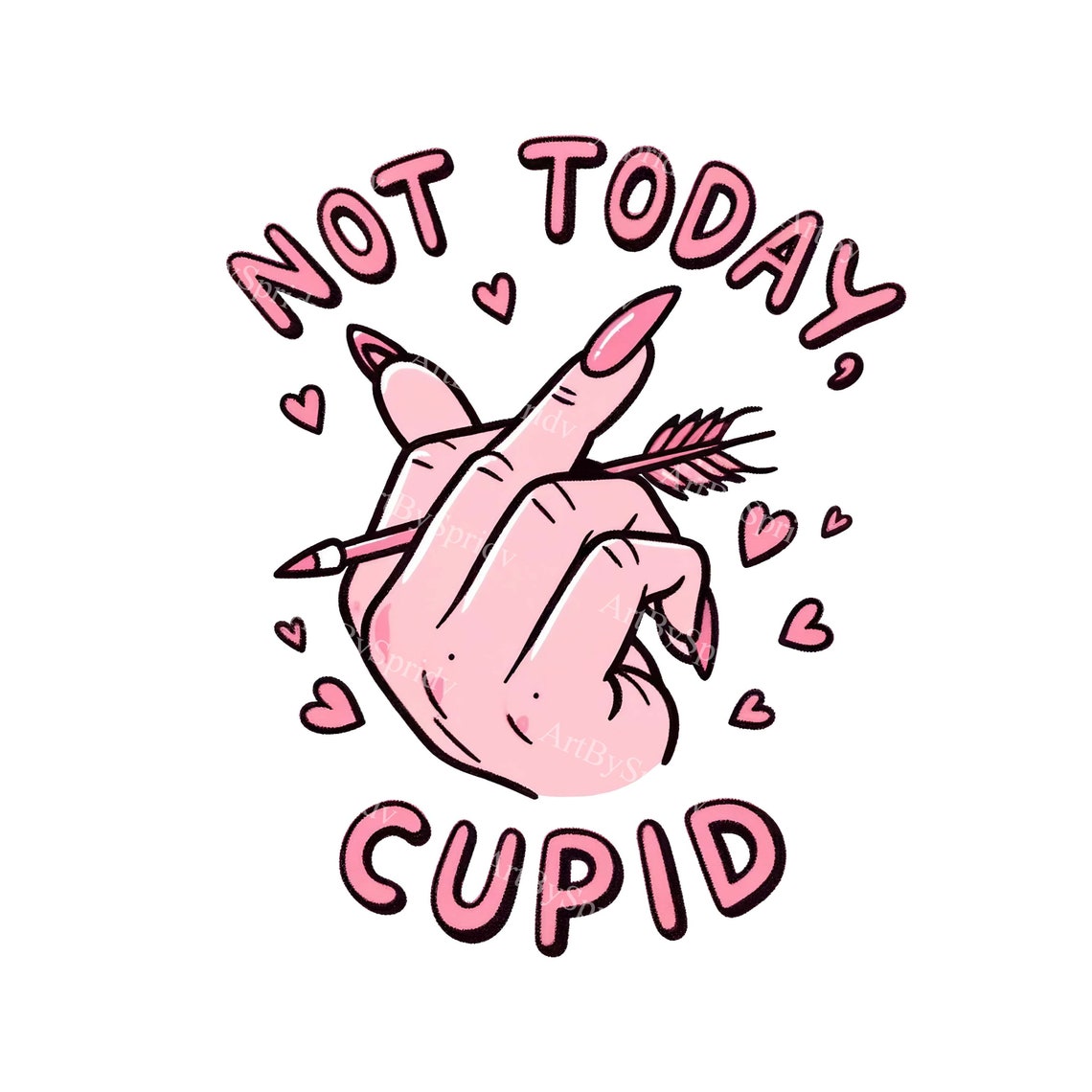 Middle Finger Flip off 'not Today Cupid' Clipart - DTG, Mug, Tumbler ...