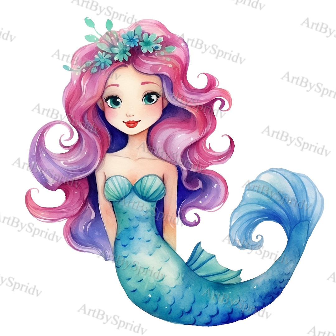 Magical Watercolor Princess Mermaid PNG Clipart, Transparent Kids/adult ...
