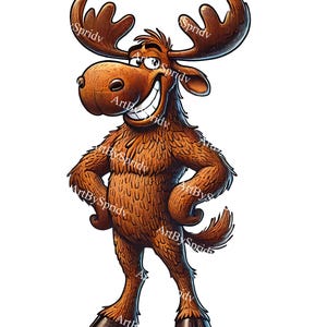 Cartoon Moose PNG | Happy Standing Moose Clipart | Cute Forest Animal Digital Art | Playful Wildlife Sublimation Design | Rustic Lodge Decor