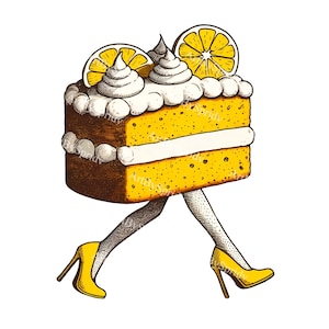 気まぐれなレモンケーキPNGクリップアートとハイヒール - 楽しい食べ物デジタルダウンロードクリップアート、パーティーの装飾、グリーティングカード、招待状用イラスト