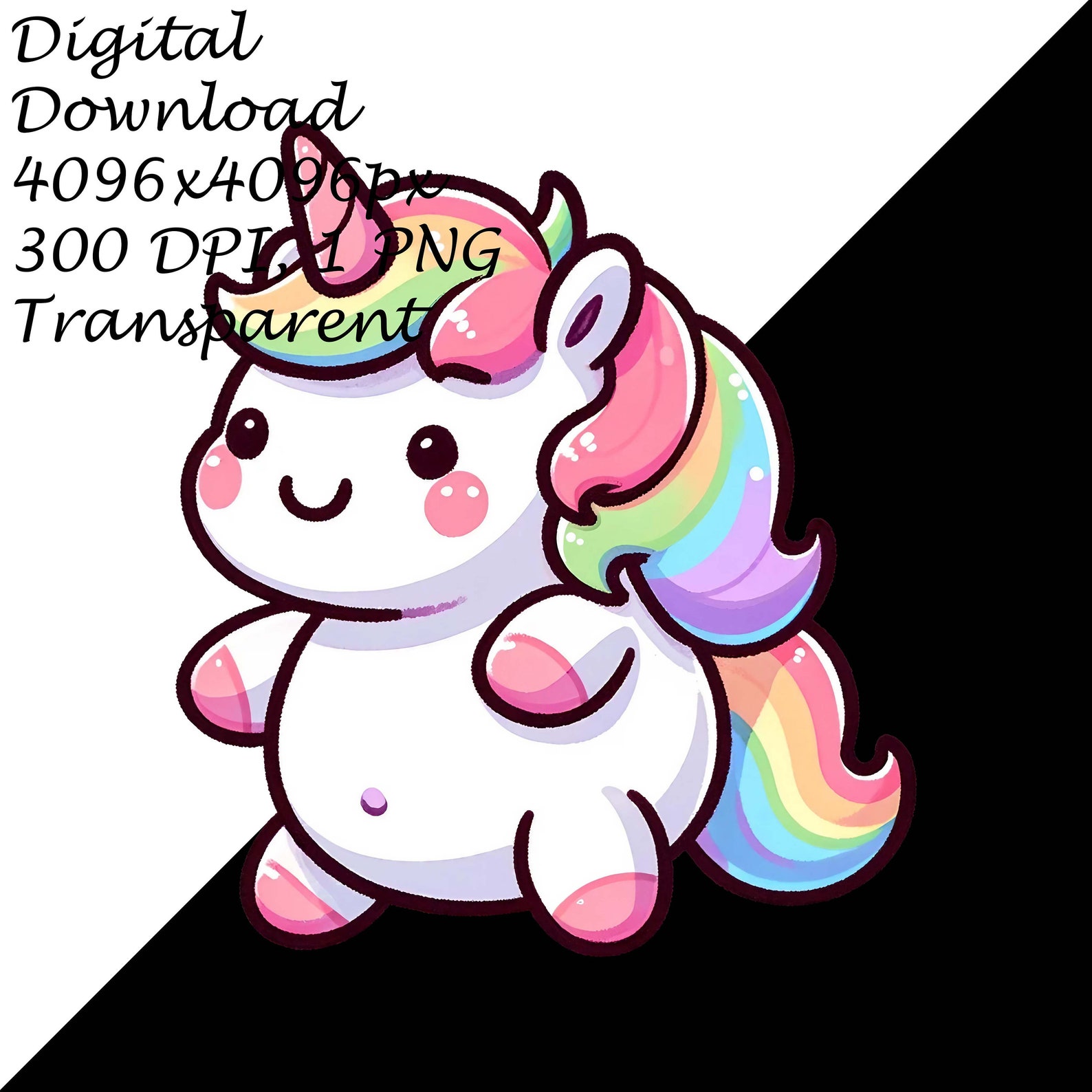 Cute Cartoon Rainbow Unicorn PNG Clipart for T-shirt, Mug, Tumbler ...