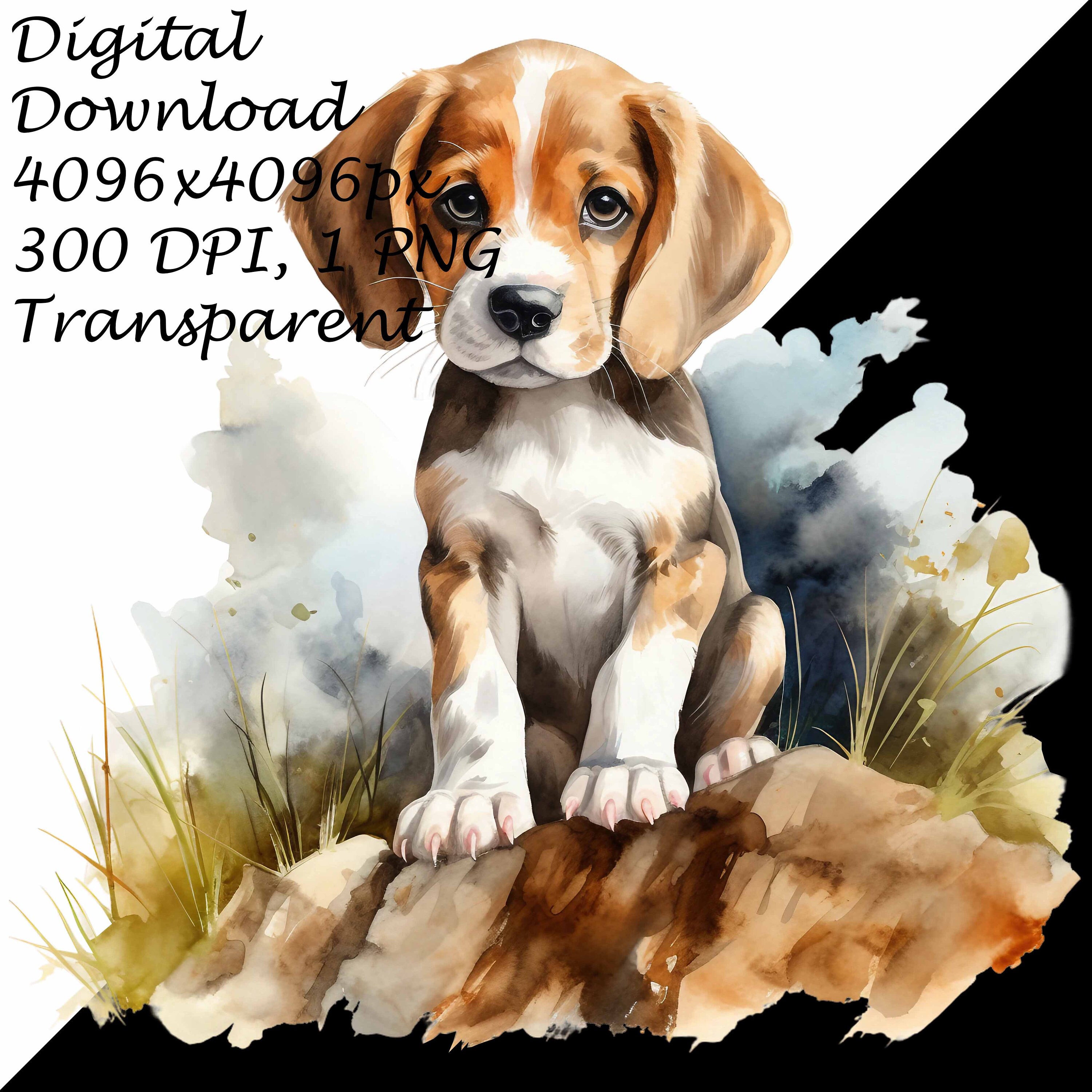 水彩画のかわいいビーグル犬の子犬 - 透明 4 PNG クリップアート