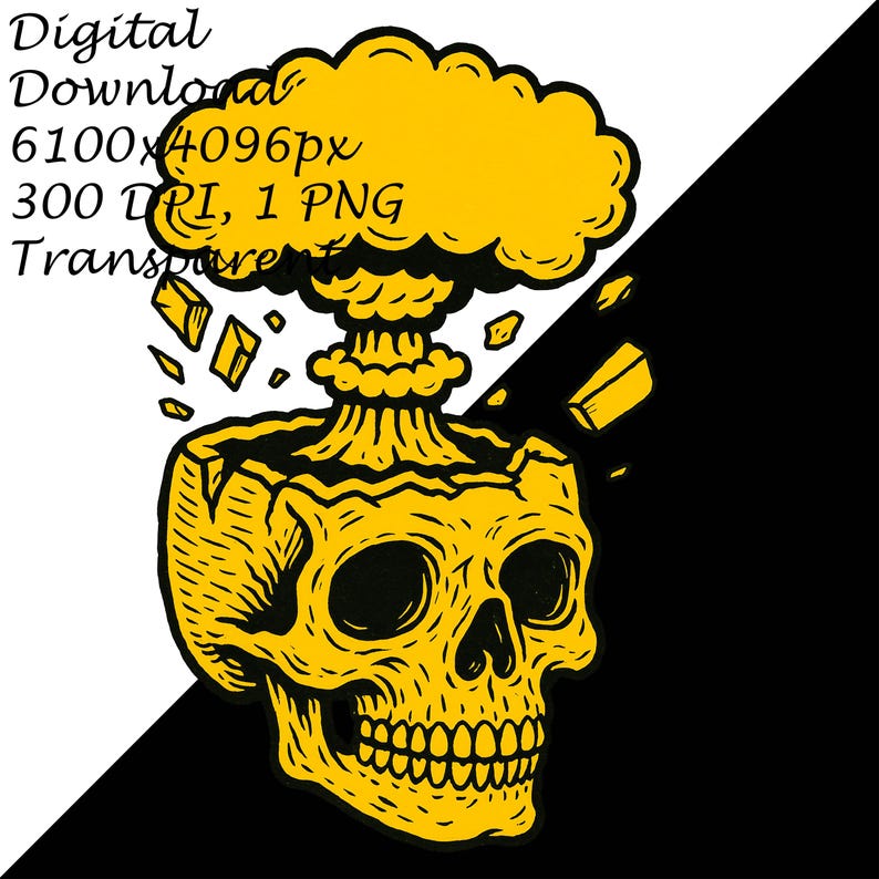 Exploding Skull PNG Clipart, Yellow Skull With Atomic Blast Design ...