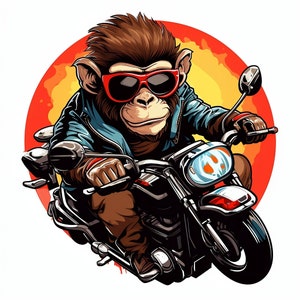 Cool Motorcycle-Riding Monkey PNG Clipart, Fun & Unique Animal Clip Art Illustration for DIY Craft, Stickers, T-Shirts Sublimation