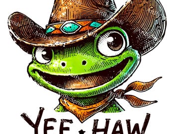 Funny Yee-Haw Cowboy Frog PNG Clipart, Cute Amphibian with Cowboy Hat, Western Country Frog Digital Download Illustration for T-Shirt, Mug