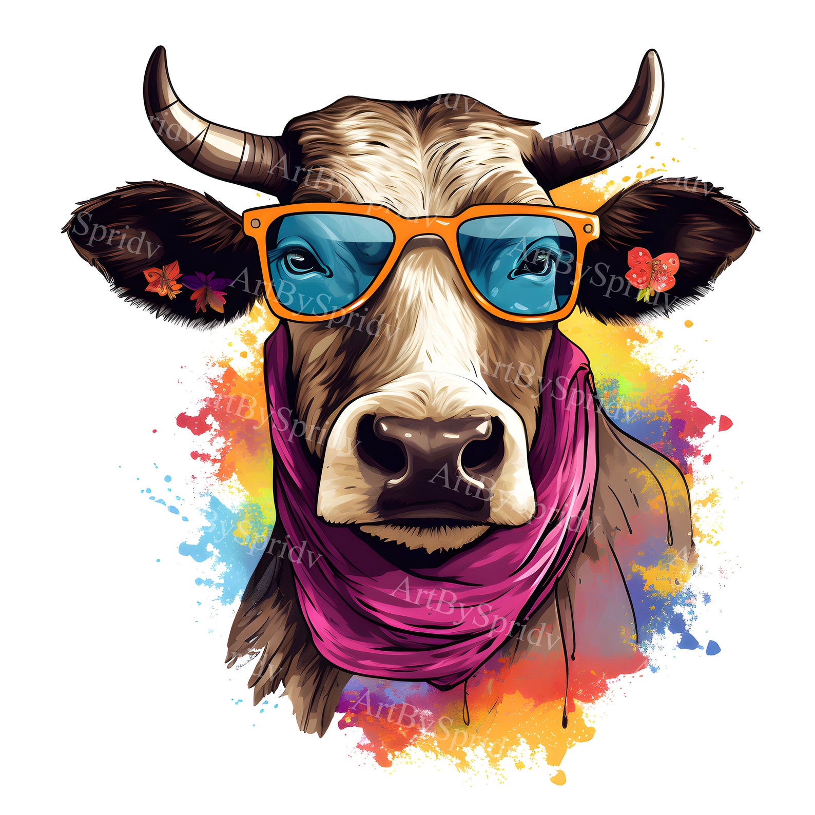 Farm Cow With Sunglasses Transparent PNG Clipart, Kids/adults Cartoon ...