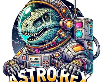 Astro T-Rex dinosaurus ruimte clipart, transparante PNG kosmische dino, astronaut T-Rex illustratie, sci-fi digitale kunst voor T-shirts, stickers, ambachten