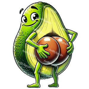 Avocado-Karikatur, die Samen hält, lustig, transparentes PNG für T-Shirts, Becher, Aufkleber, Wohnkultur, einzigartiger digitaler Download für Etsy-Drucke
