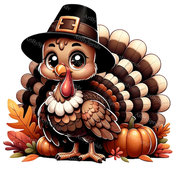 Turkey Pilgrim Hat Thanksgiving Cartoon Character T-Shirt Turkey Pilgrim Hat Thanksgiving Cartoon Character T-Shirt