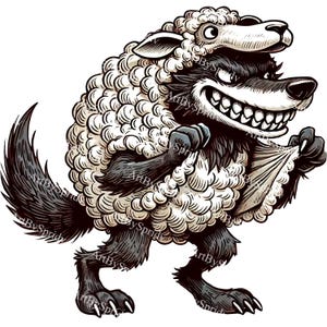 Wolf in schaapskleren PNG-clipart, grappige transparante dierenillustratie voor T-shirt, mok DTG-sublimatie, stickers, decor, doe-het-zelfproject