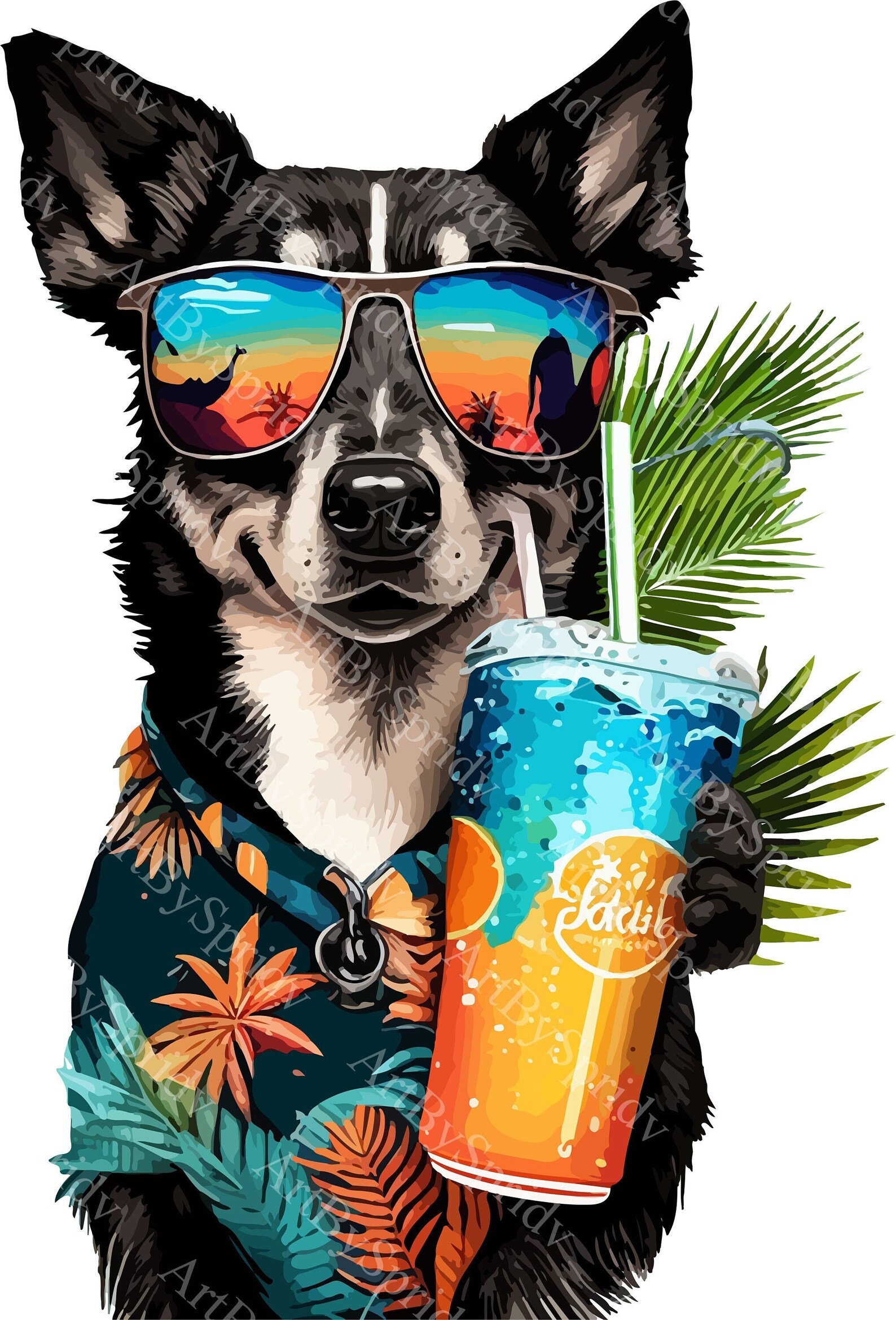 Dog With Sunglasses & Hawaiian Shirt PNG Cliparttransparent - Etsy
